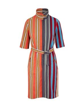 Akris Punto Striped Multicolor Belted Knee-Length Dress